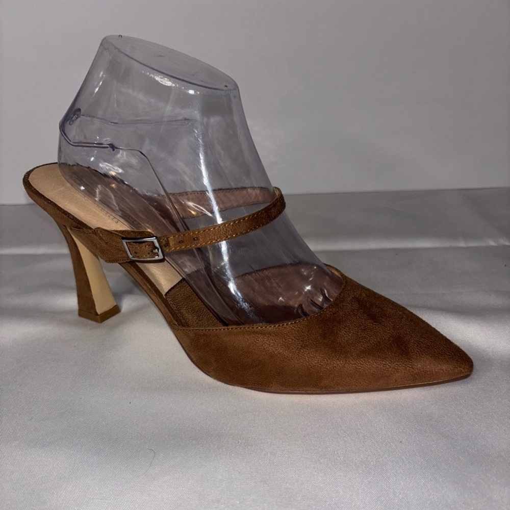 Chinese Laundry pointed-toe mule pump in tan suede w/ankle strap Size 10